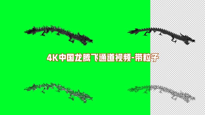 4K中国龙黑色水墨龙通道视频带粒子流体