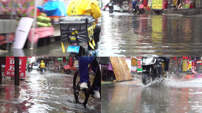 暴风雨中风雨无阻的外卖小哥