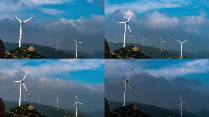 大风车风力发电大风扇大山蓝天白云延时6K
