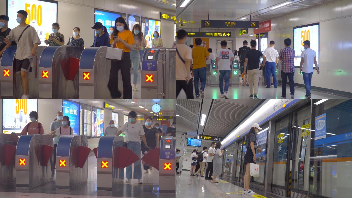 4K地铁戴口罩人群-地铁站人来人往