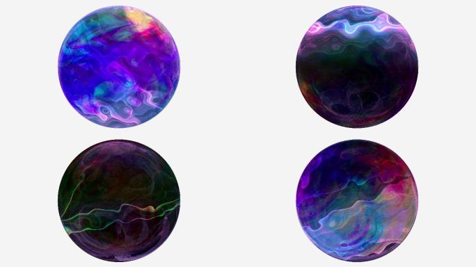 流动纹理的圆形多彩球体气泡3D渲染