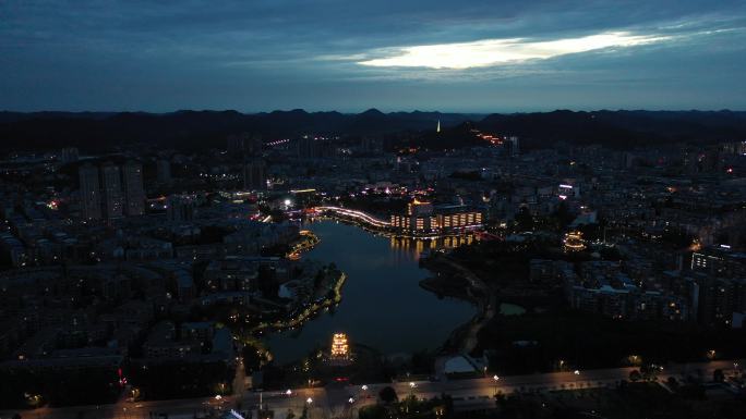 南充市西充县莲花湖夜景航拍