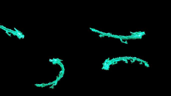 4K中国龙青龙火焰粒子通道视频5-带粒子