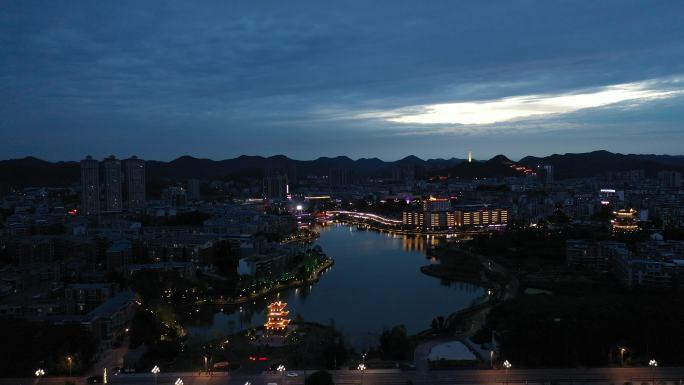 南充市西充县莲花湖夜景航拍