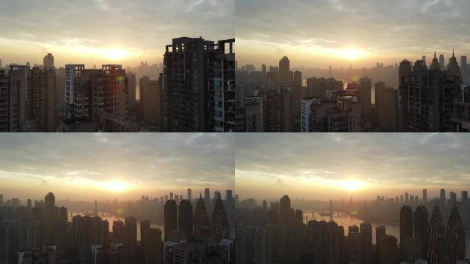重庆城市大气日出日落航拍4K