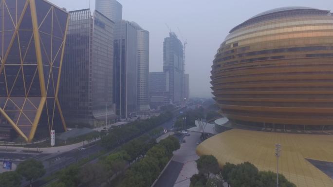 杭州钱江新城4K航拍雾霾