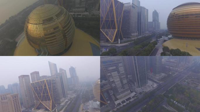 杭州钱江新城4K航拍雾霾