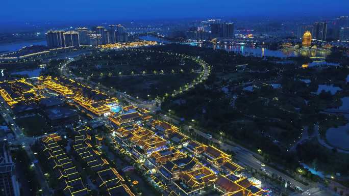 航拍眉山东坡湖湿地公园夜色之璀璨