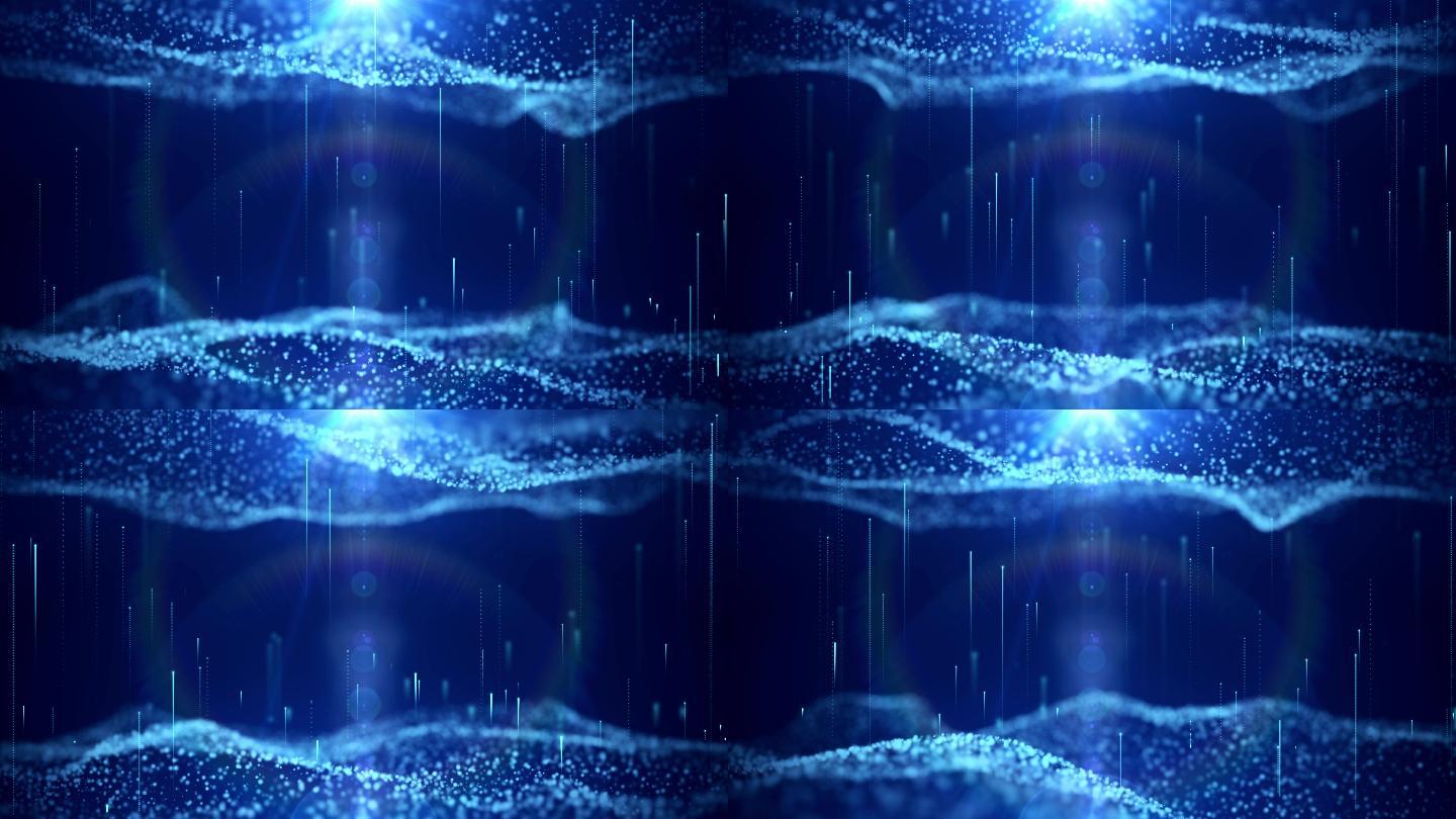 4K科技空间粒子波浪蓝色深邃背景