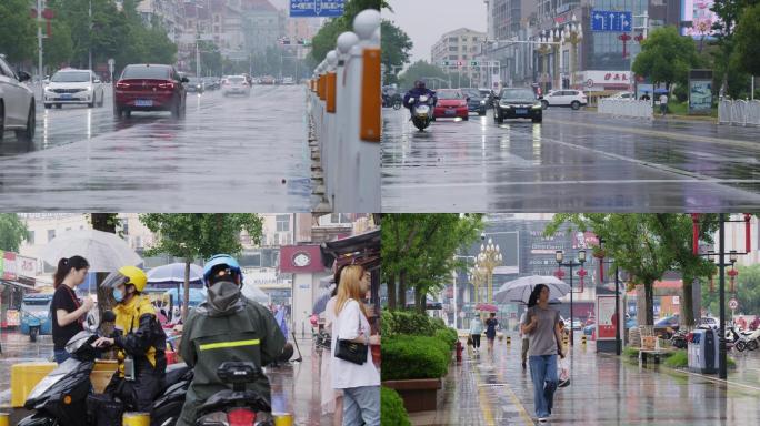 【4K】实拍雨天街景市民行走