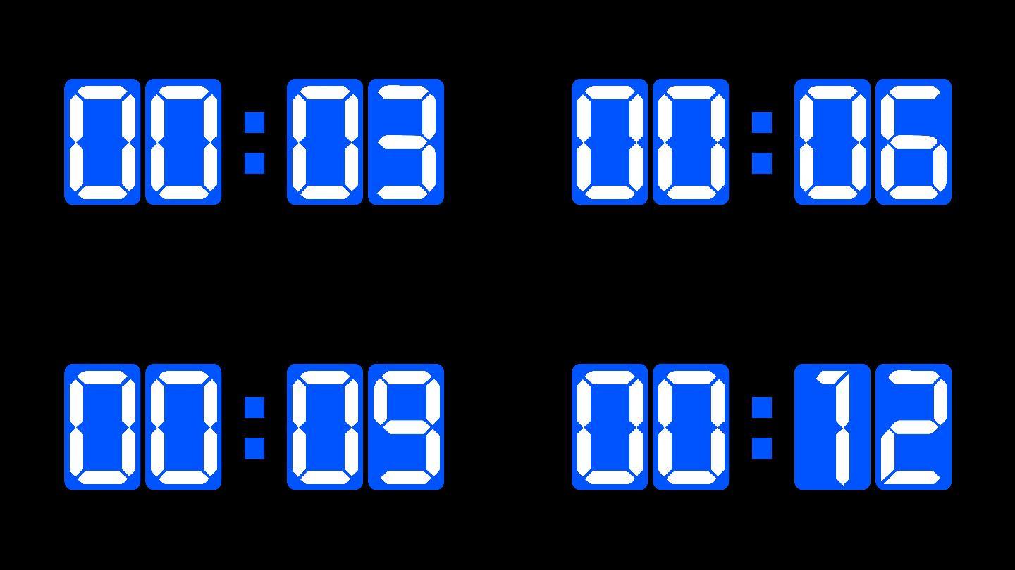 【原创4K】液晶蓝色方格15秒钟顺数计时
