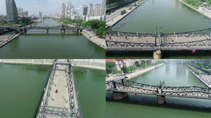天津海河解放桥百年古桥航拍4k