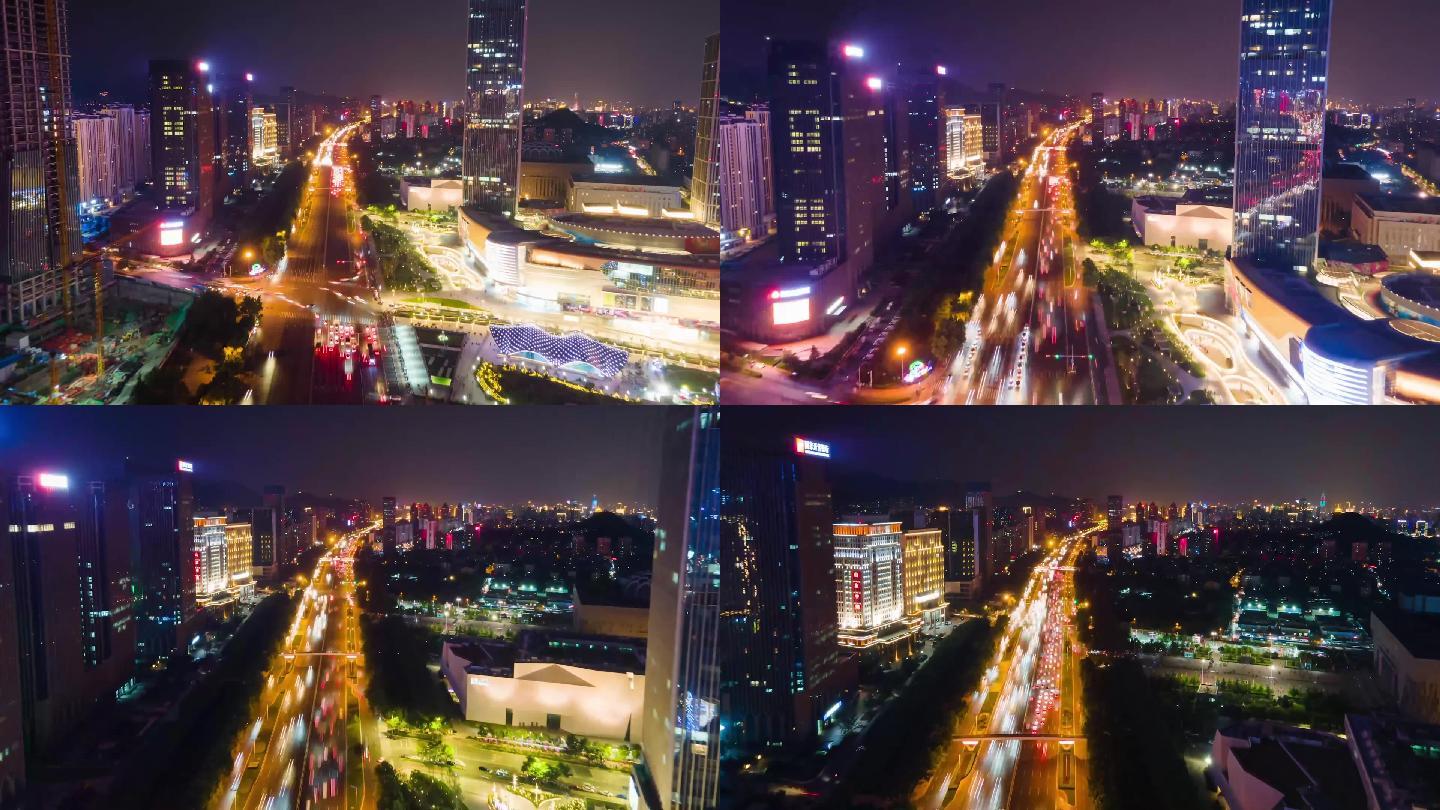 济南市城市夜景车流延时航拍