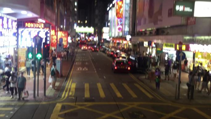 香港双层巴士上拍路上街景