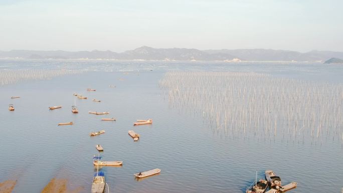 霞浦滩涂小渔村大海船舶