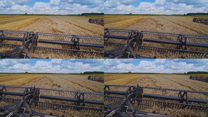 4K收割机割麦子秋收现代农业机械化