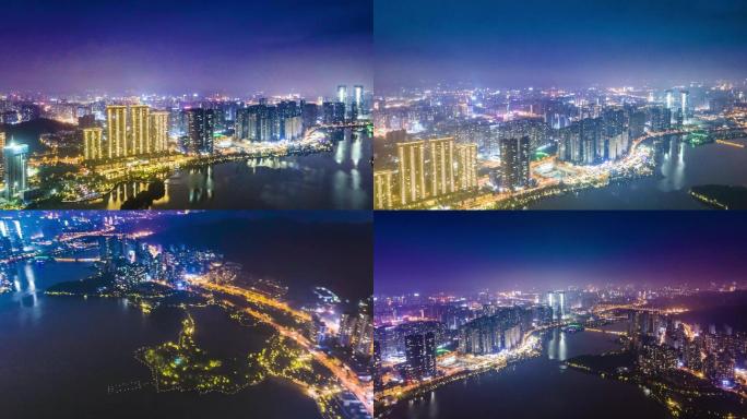 长沙梅溪湖航拍延时摄影城市夜景4K