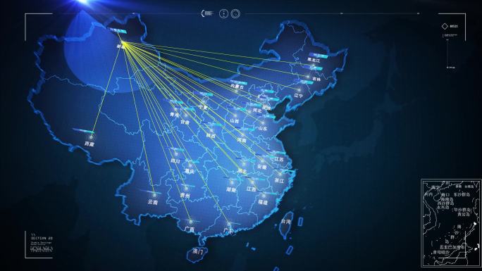 科技感中国地图新疆乌鲁木齐辐射全国覆盖