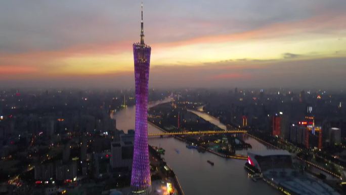 1080p航拍广州城市日落空镜头素材