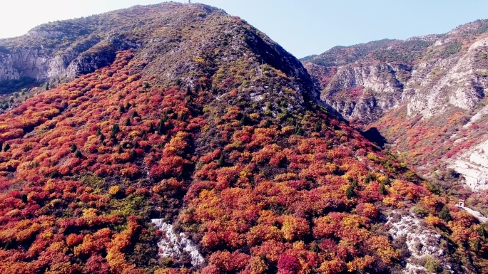 航拍太原崛围山红叶宝塔多福寺4K