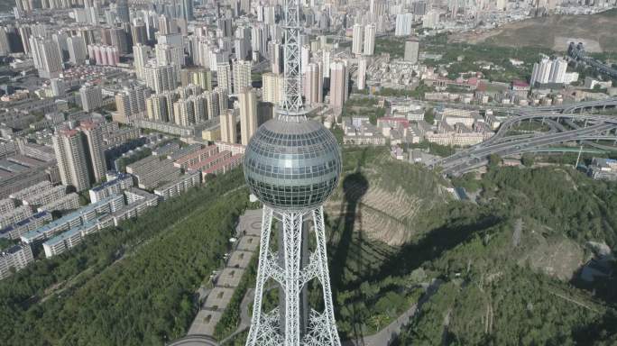 4K-航拍青海西宁市浦宁之珠电视塔