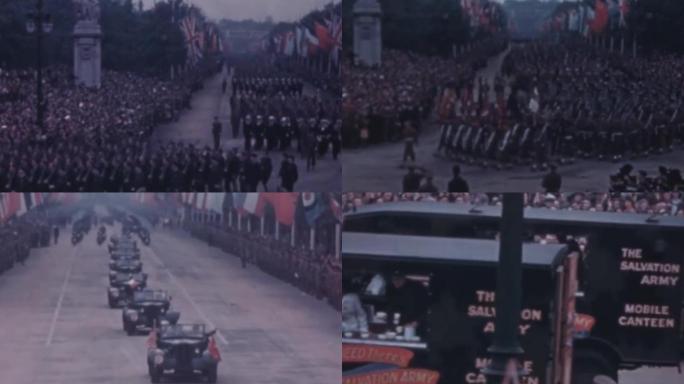 50年代英国伦敦纪念二战胜利游行阅兵式