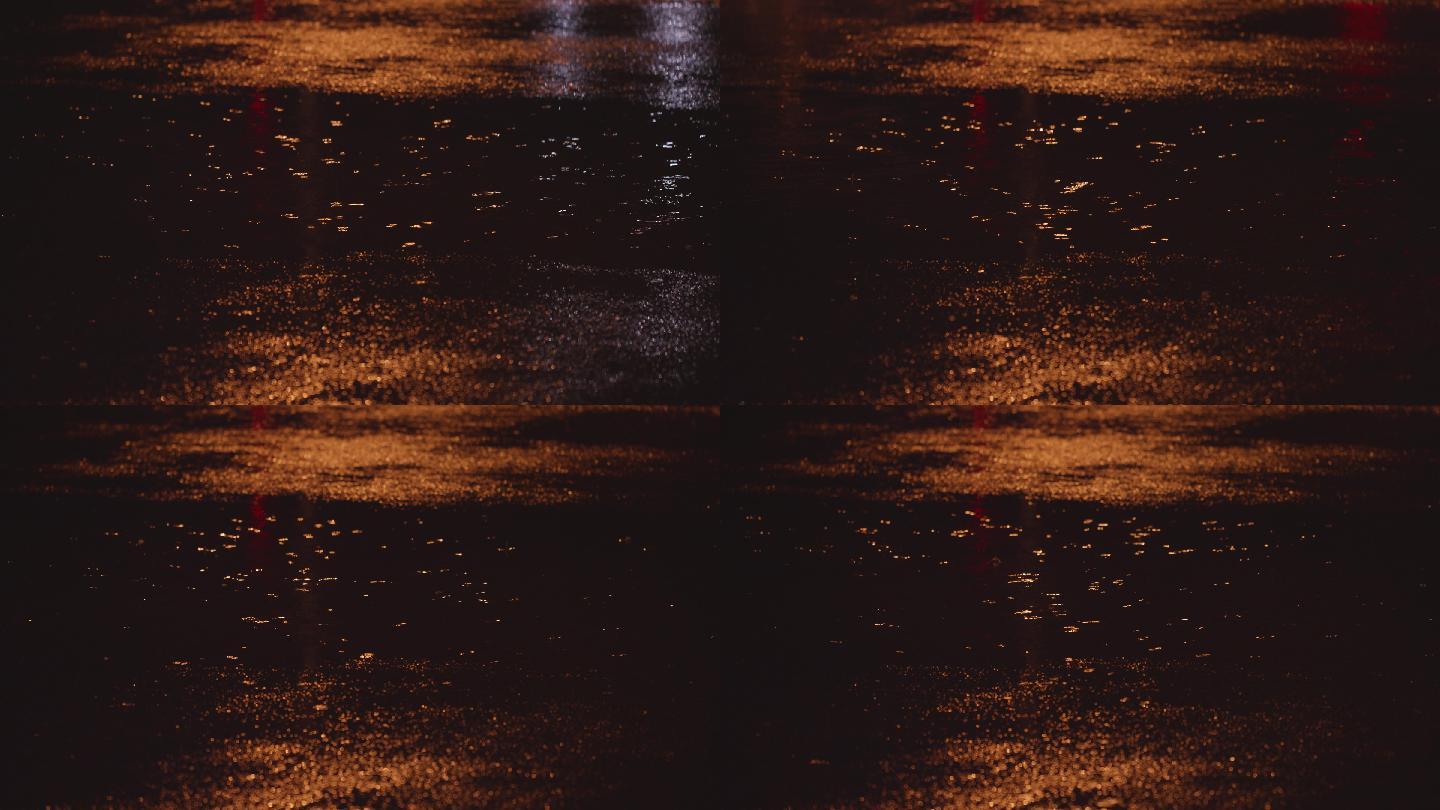 4k夜雨夜晚下雨道路积水雨水雨滴
