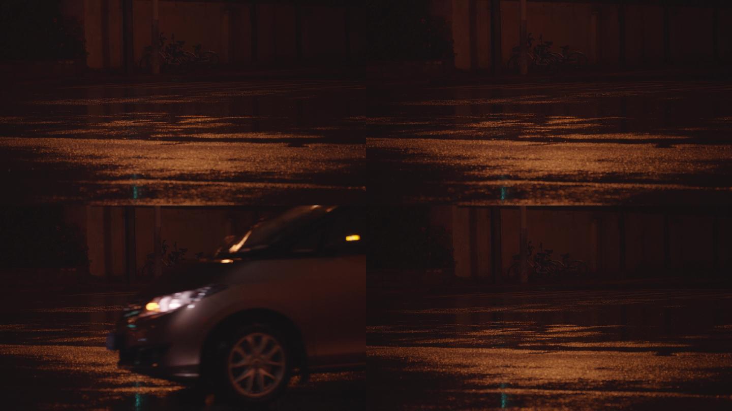 4K雨夜小雨夜雨路面积水视频素材