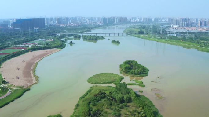 4K咸阳湖二期渭河湿地公园航拍视频素材