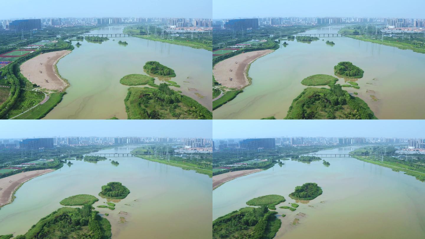 4K咸阳湖二期渭河湿地公园航拍视频素材