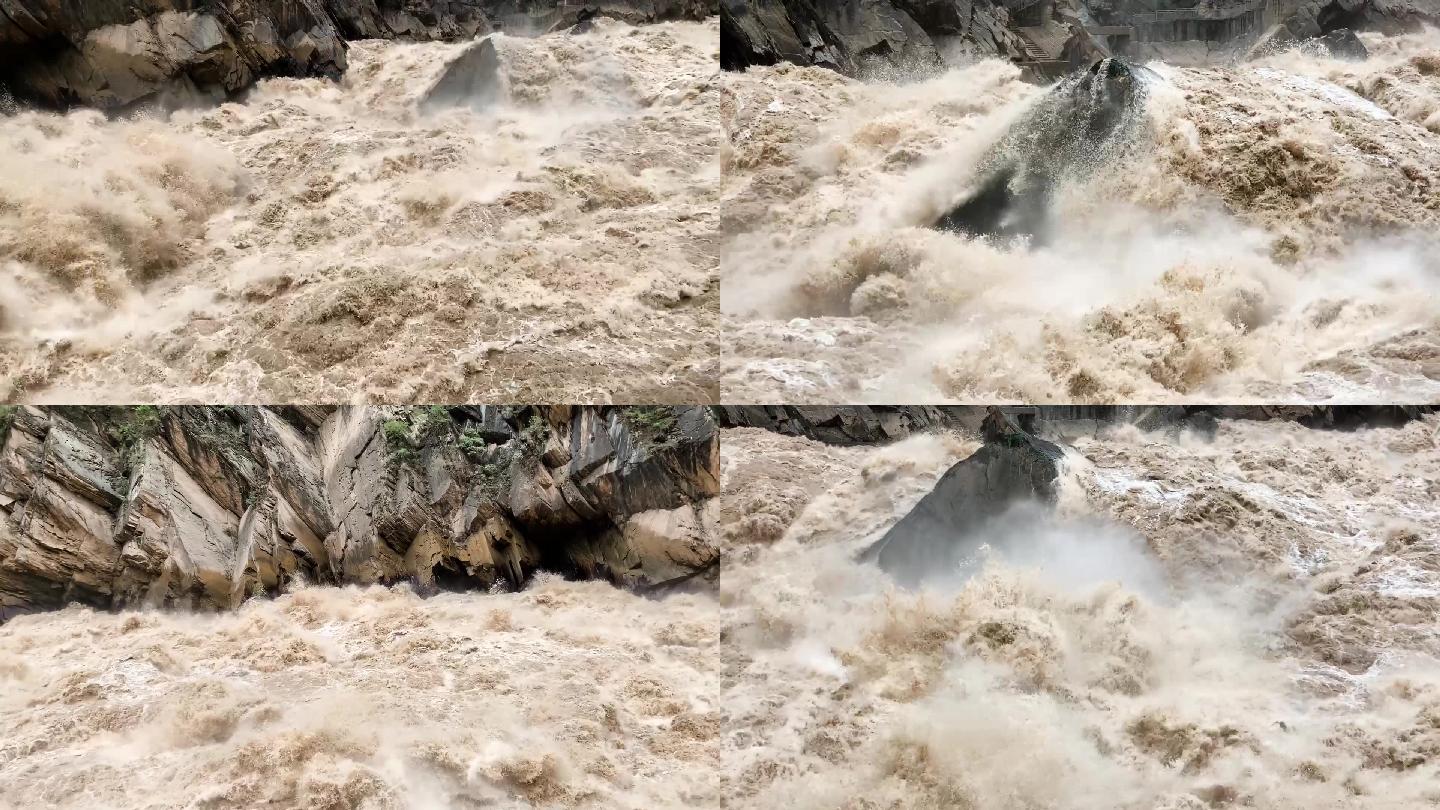 一组汹涌洪水空镜头