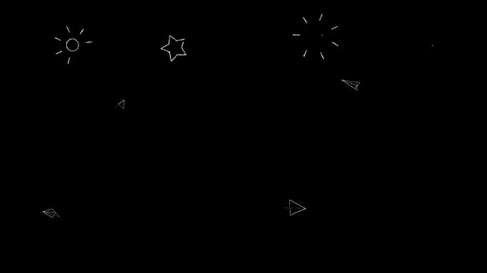 3组手绘太阳星星纸飞机动画素材带通道