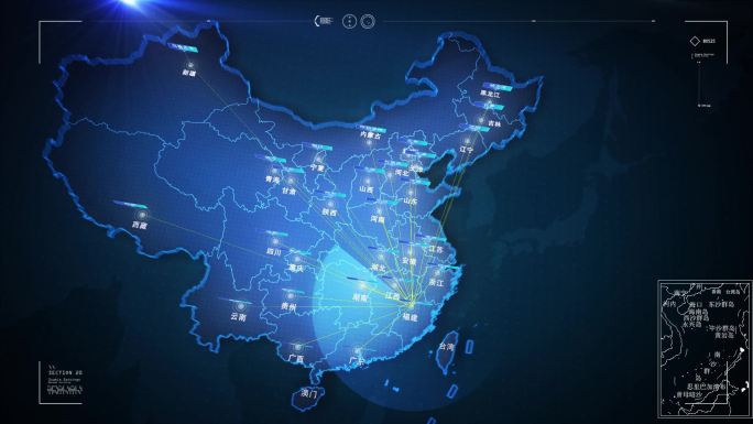 科技感中国地图福建福州辐射全国覆盖