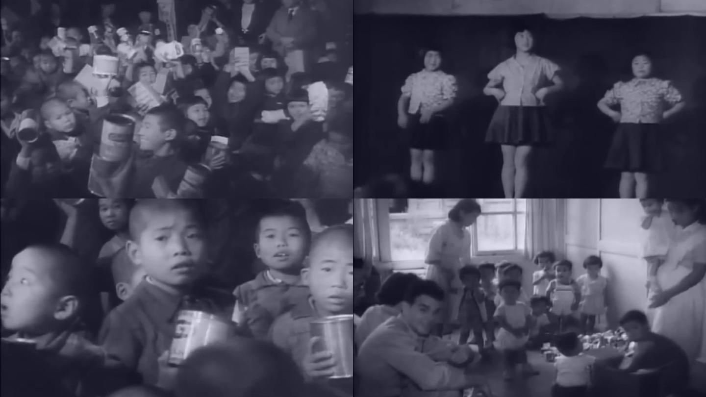 40年代美军驻扎上海青岛慰问幼儿园儿童