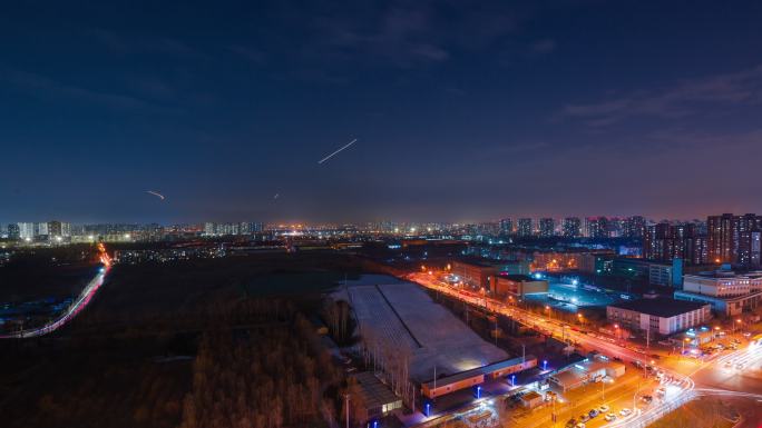 4K北京草房地铁站车流夜景延时