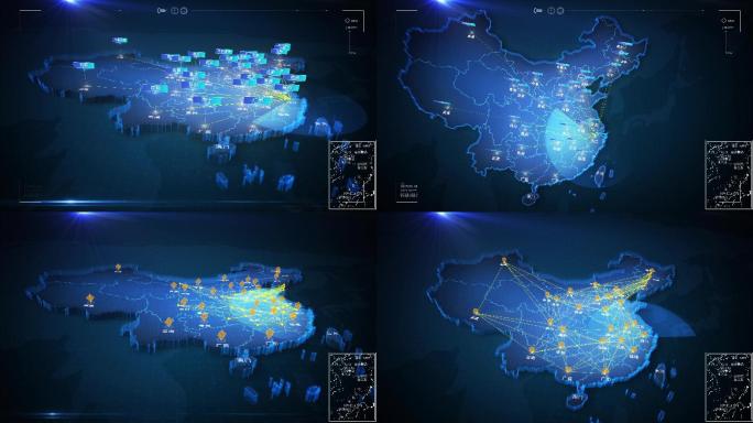 科技感中国地图浙江杭州辐射全国覆盖