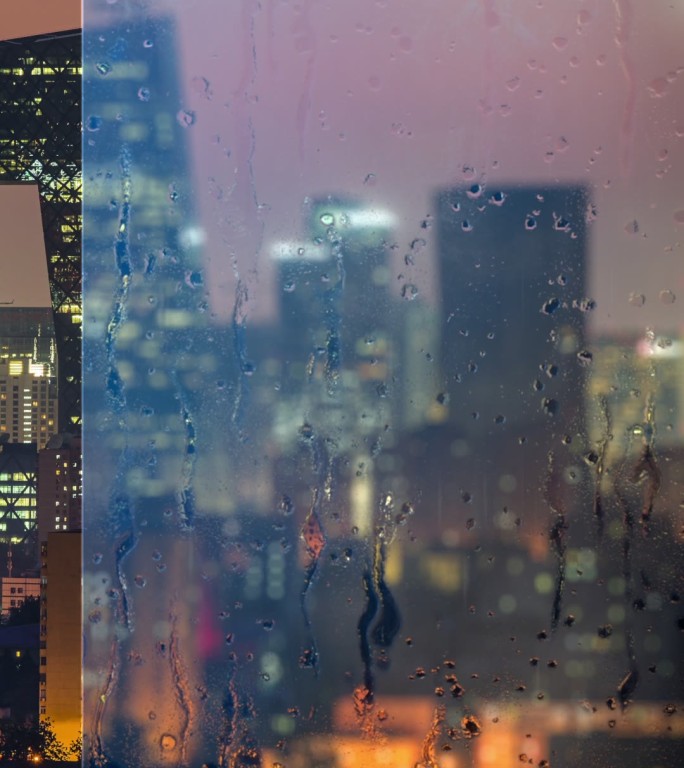 北京夜景窗户滑落的雨带nuke工程