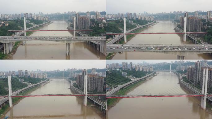 4K重庆高家花园轨道桥地铁过桥航拍素材
