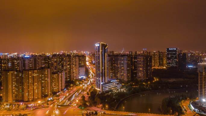 成都锦江明宇豪雅酒店夜景航拍移动4K