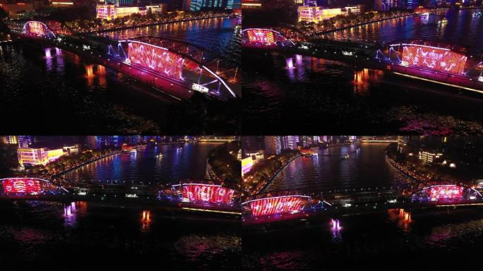 航拍广州海珠桥夜景