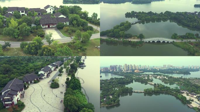 黄冈地标遗爱湖湿地公园航拍素材