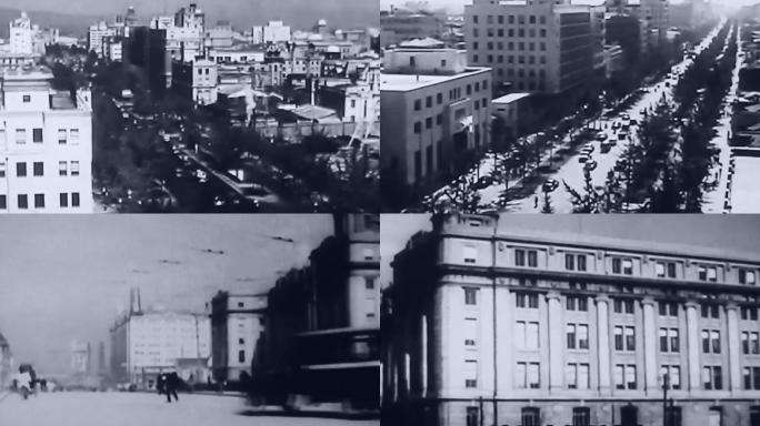 30年代青岛街道行人有轨电车繁华商业区