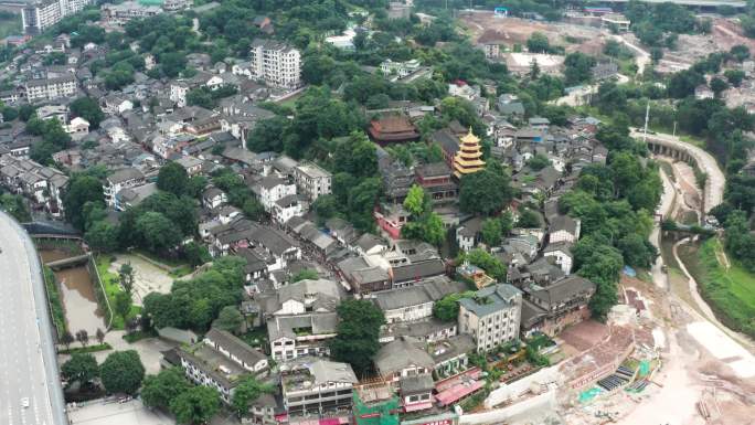 4K重庆网红旅游景点磁器口全景航拍