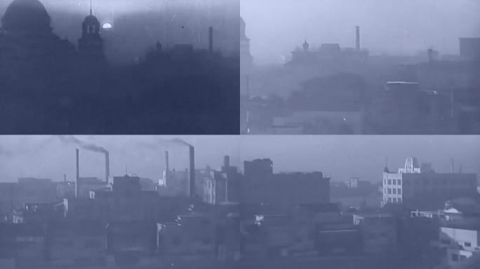 20年代沈阳城市街道清晨日出雾霾晨雾