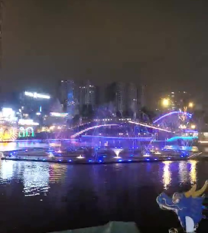 盐城欧风花街夜景喷泉延时摄影