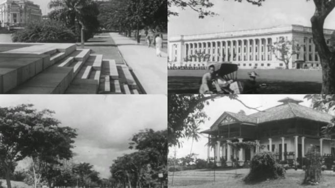 40年代新加坡城市街道马路行人车流商业区