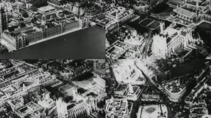 30年代航拍伦敦泰晤士河城市街道马路