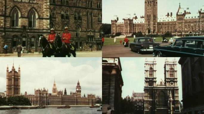 60年代英国伦敦城市白金汉宫大本钟军乐队