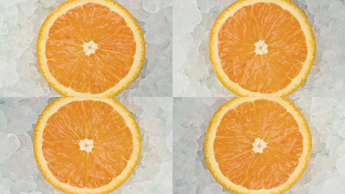 4K冰块橙子鲜橙冰镇水果