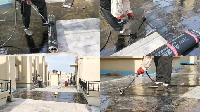 4K楼顶防水-工人施工-防水防雨材料